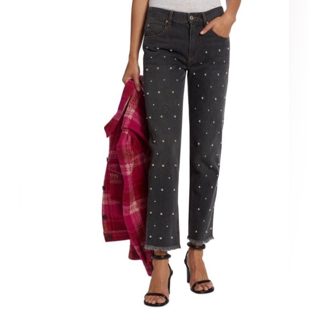 ISABEL MARANT ÉTOILE Dulano Pearl Studded Embellished Straight Jeans Size 6